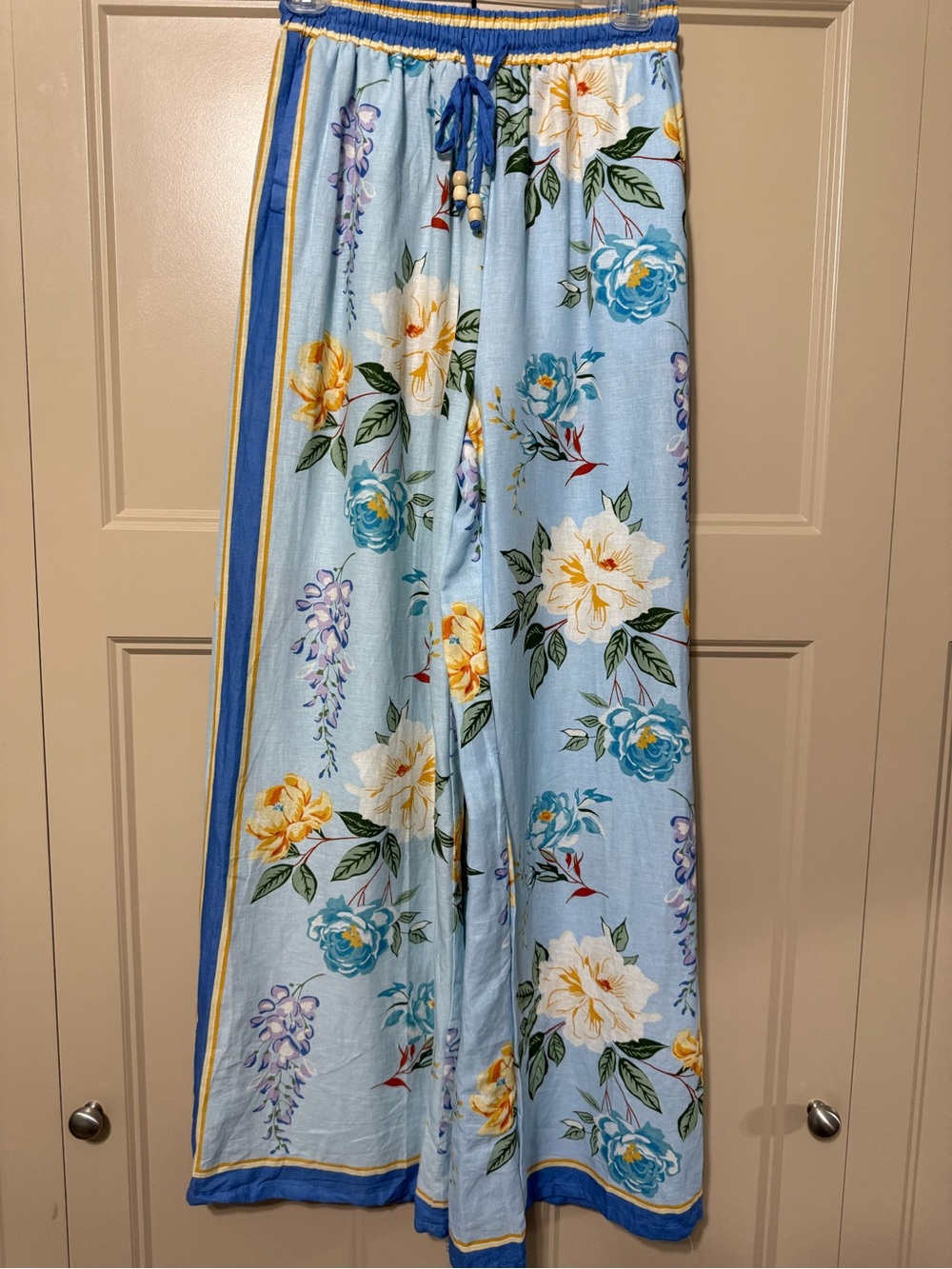 Joie Light Blue Floral Wide-Leg Linen-Blend Pants - Picture 7 of 12